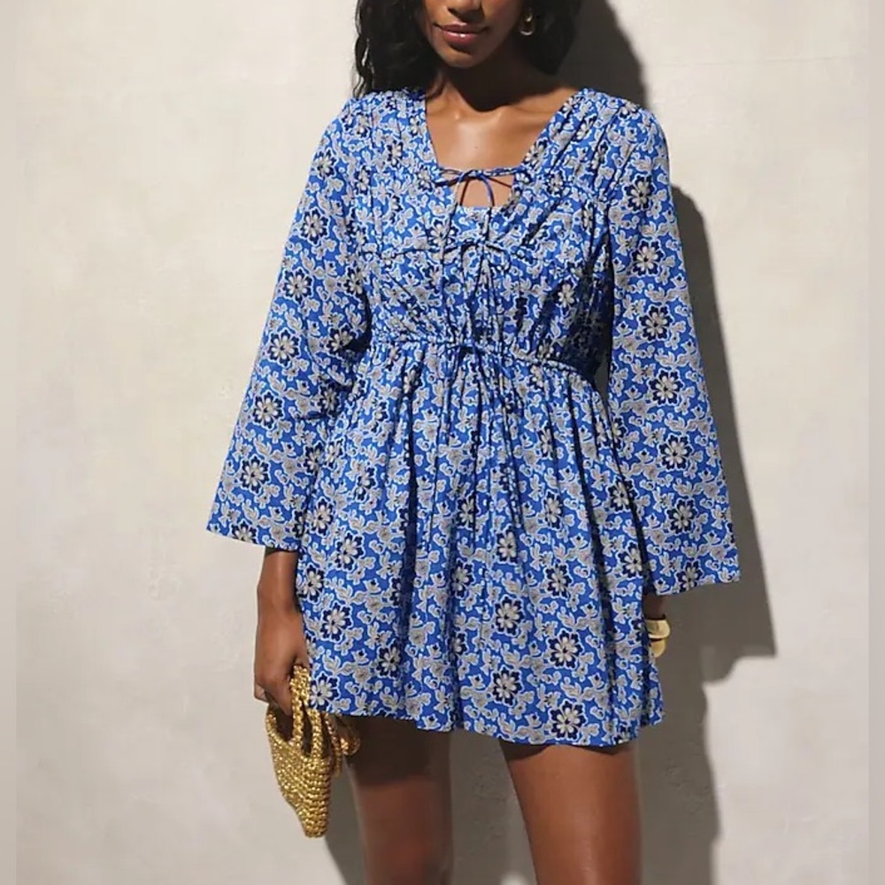 NWT$98 J Crew XS Tiered Dress Swim Cover-Up Cobalt Floral